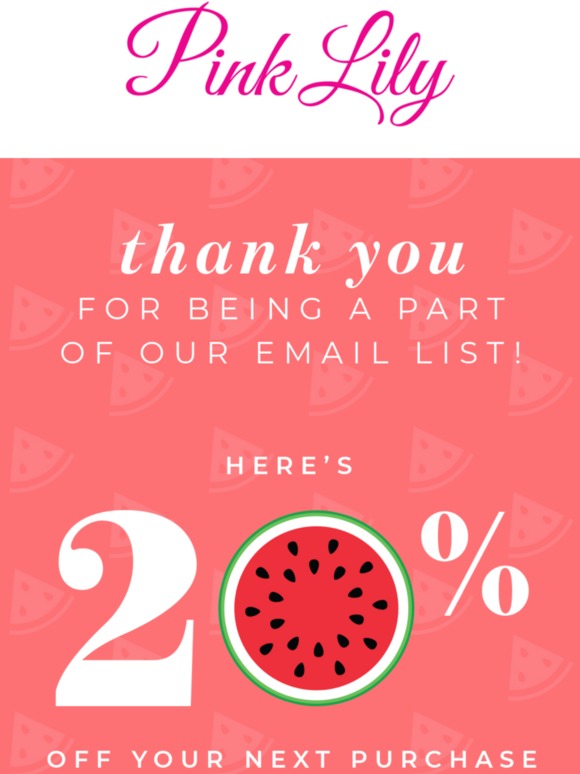 The Pink Lily Boutique OPEN ME! Here's a 20 off coupon, just to say