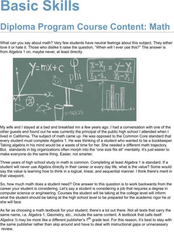 Diploma Program Course Content: Math