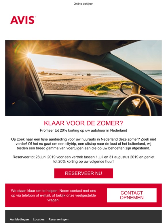 Tot 20% korting op uw autohuur deze zomer
