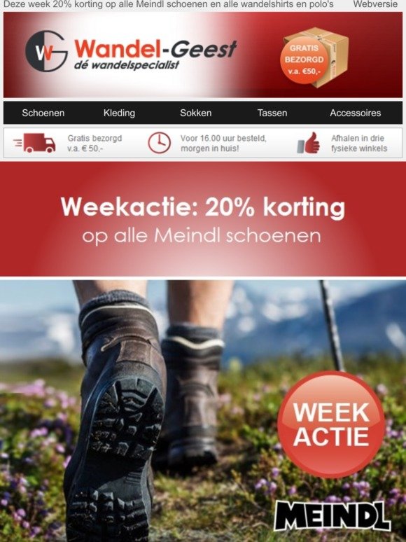 Wandel-Geest.nl: Weekacties | 20% korting op alle Meindl schoenen en alle wandelshirts & polo's |