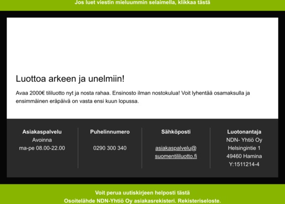 Avaa Suomen Tililuotto, 2000e luottotili kaiken varalle.