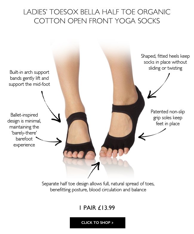 Ladies 1 Pair ToeSox Bella Full Toe Organic Cotton Open Front Yoga Socks