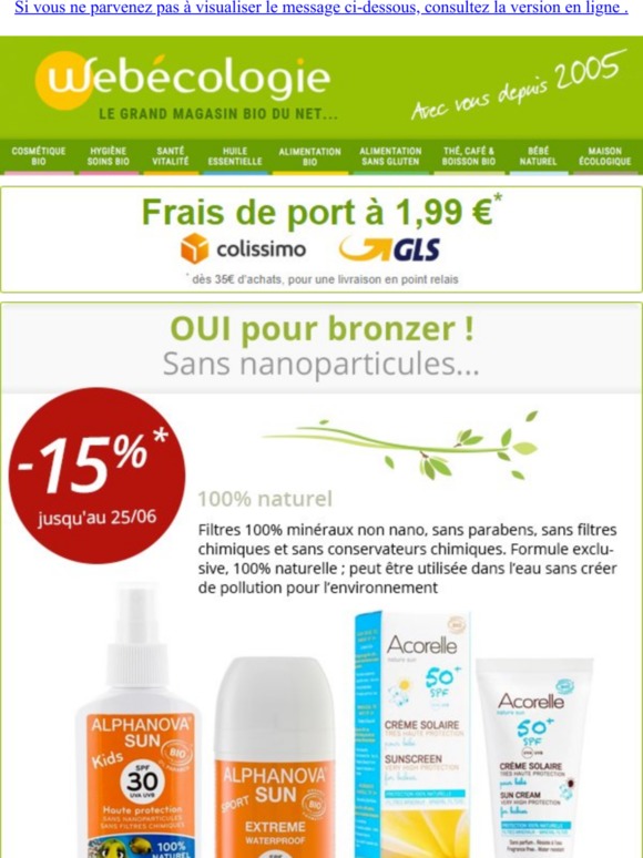 -15% sur nos rayons solaire, déodorant et insecticide
