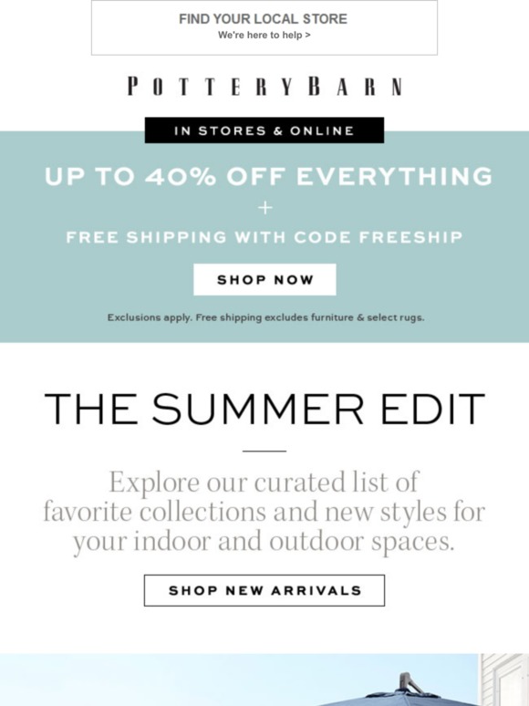 Pottery Barn Up to 40 Off Everything + Free Shipping (Your Code