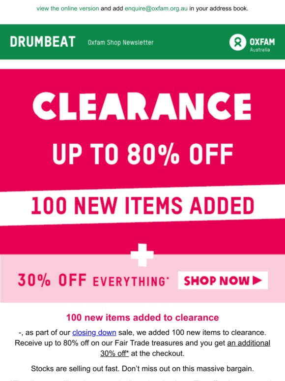 Up to 80% off - 100 new items added to clearance