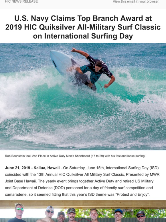 HIC Surf: U.S. Navy Claims Top Branch Award at 2019 HIC Quiksilver All ...