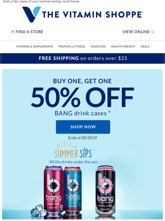 Vitamin Shoppe Bang energy drinks + BOGO 50! Milled