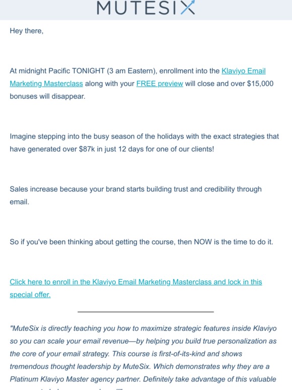 LAST CALL before Klaviyo Email Marketing Masterclass closes...