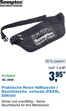 PEARL Edition Semptec Praktische Reise Hüfttasche schwarz Bauchtasche 