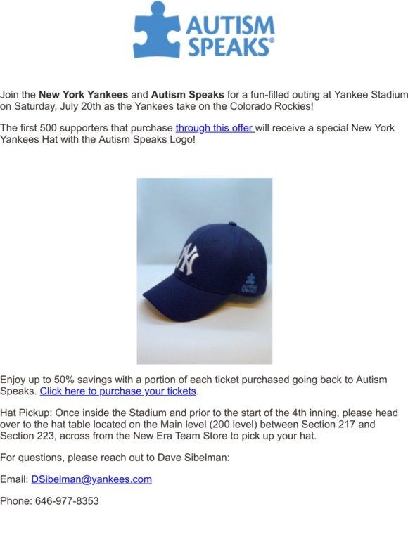 Nicholas Center joins Yankee fund-raiser for World Autism Day