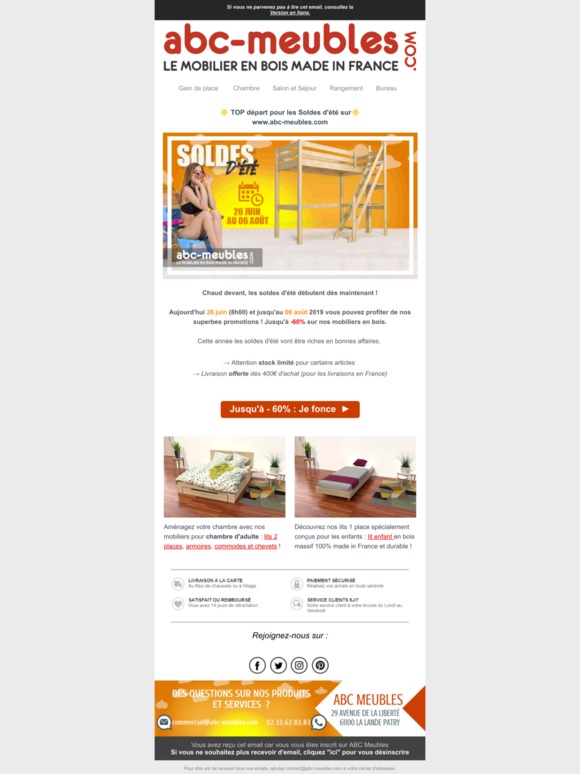 📣 Jusqu'à -60% sur nos mobiliers : Soldes d'été