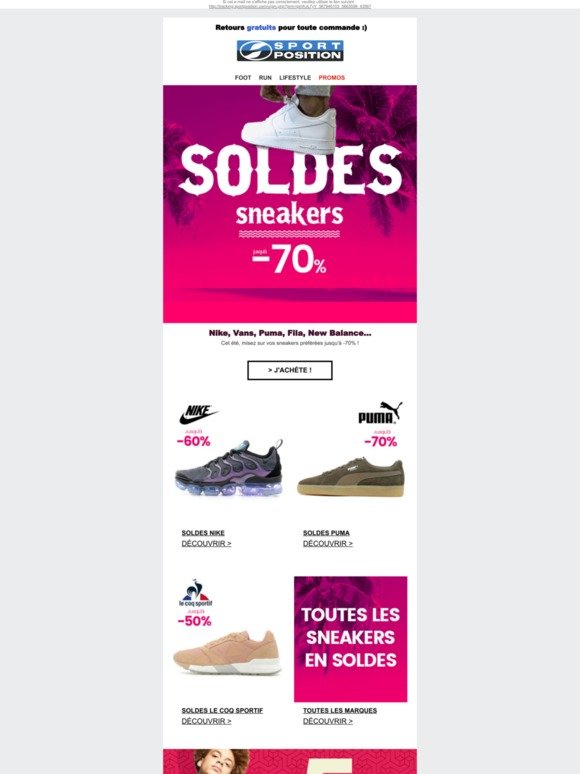 👟 Soldes sneakers jusqu'à -70%, des prix, des tendances !