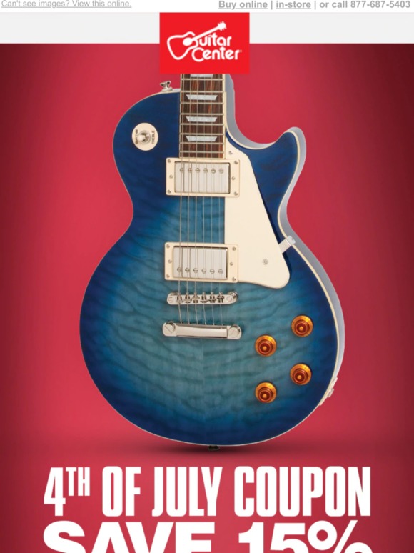 Guitar Center July 4th coupon inside 15 off total