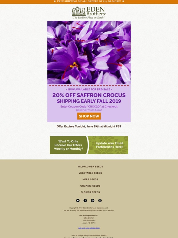 Eden Brothers Seed Company PreOrder Saffron Crocus and get 20 Off! Milled