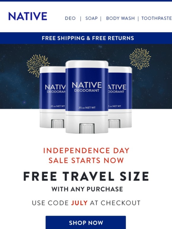 Native Deodorant [July 4th Sale] Get Your FREE Travel Size Deodorant
