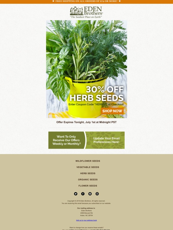 Eden Brothers Seed Company For a limited time... 30 Off Herb Seeds