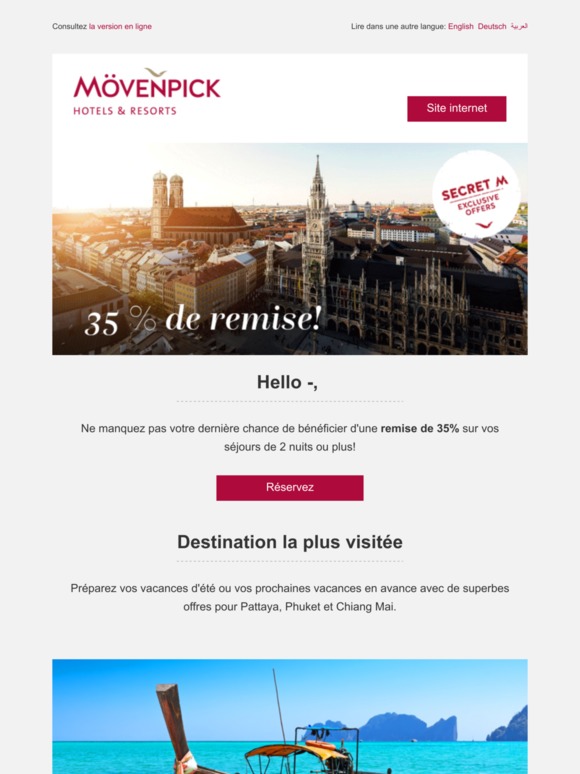 Dernière chance ➤ 35% de réduction sur votre prochain séjour