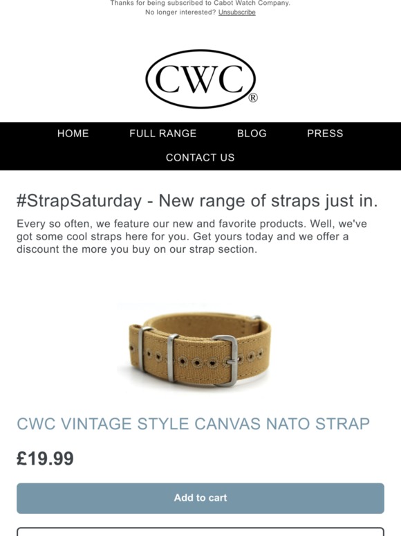 CWC VINTAGE STYLE CANVAS NATO STRAP