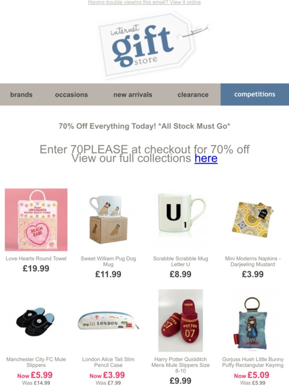 70% Off Everything Today! *All Stock Must Go*