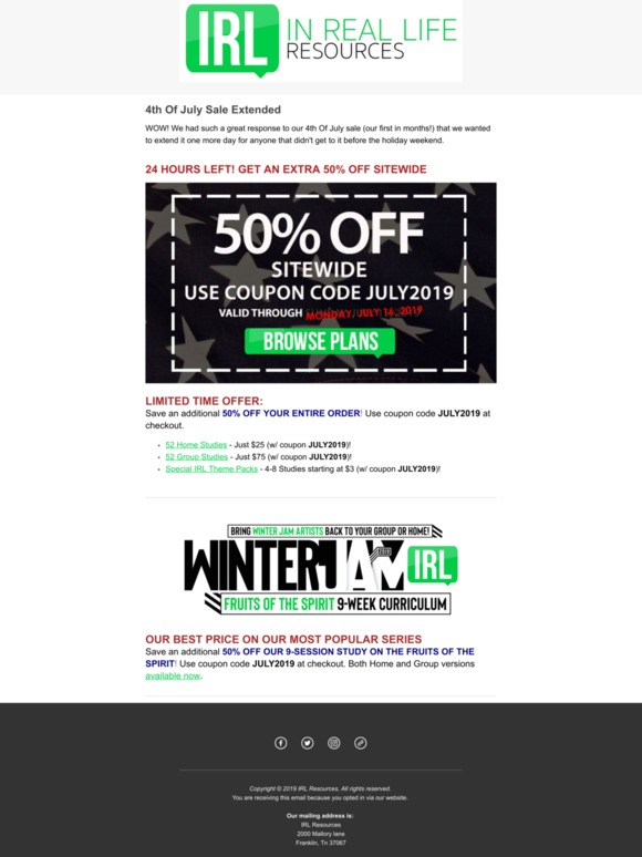 Sale Extended 24 Hours - 50% Off Everything