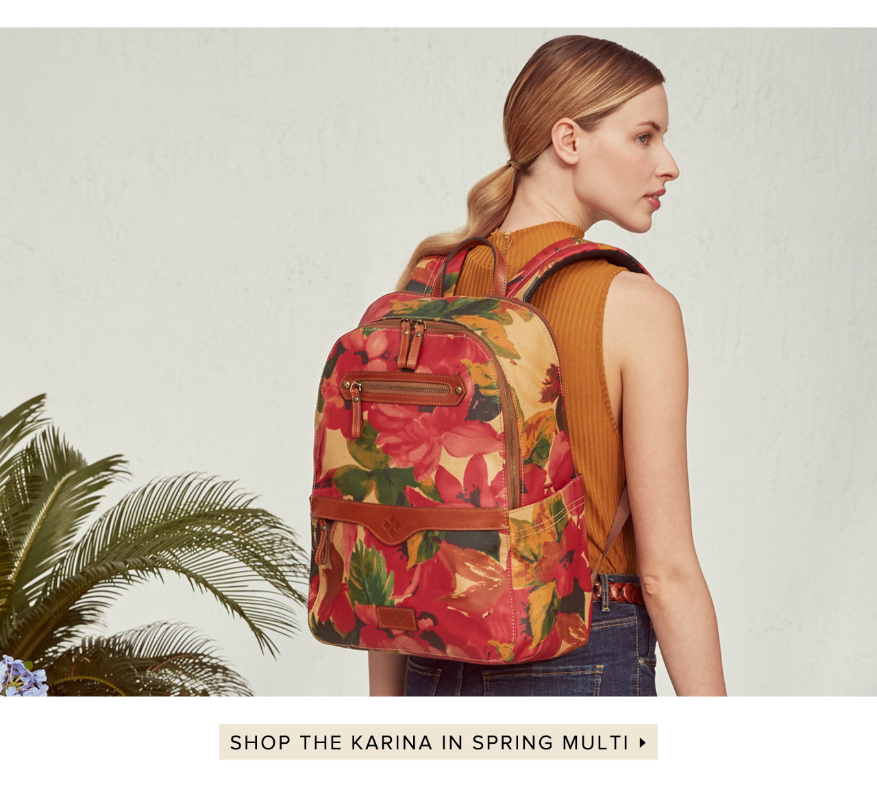 Karina Backpack - Patina Coated Canvas Spring Multi – Patricia Nash