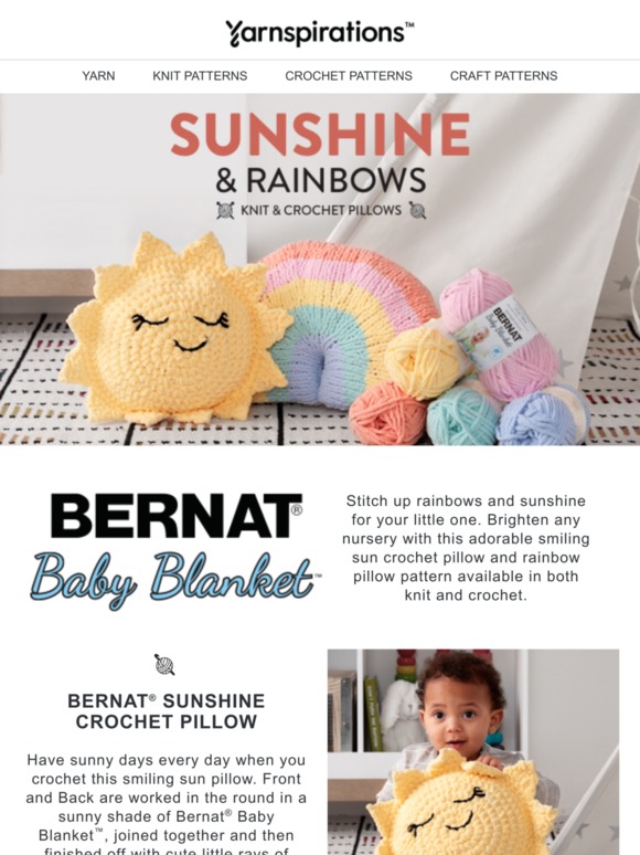Yarnspirations Stitch up these sunshine and rainbow pillows for your