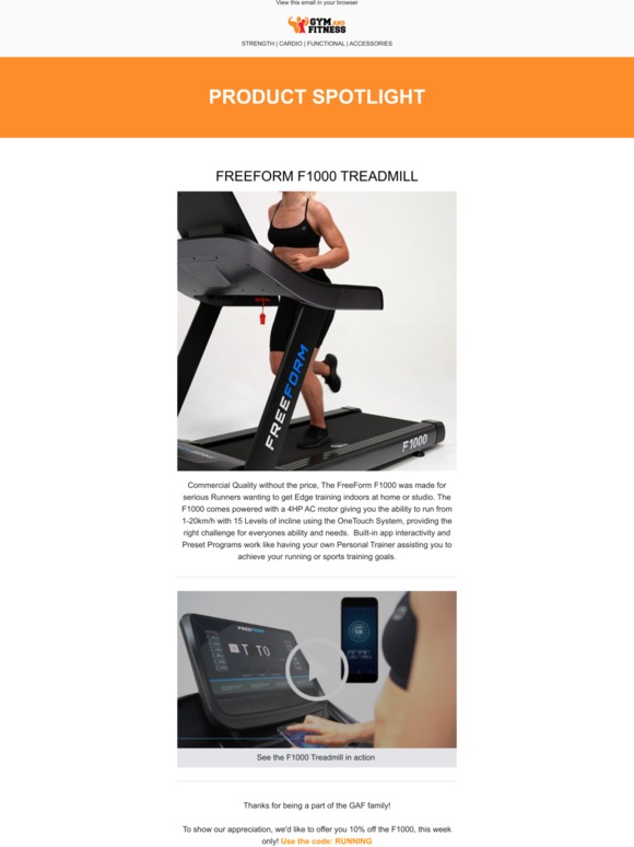 Gym and Fitness Product Spotlight Freeform F1000 Treadmill Milled