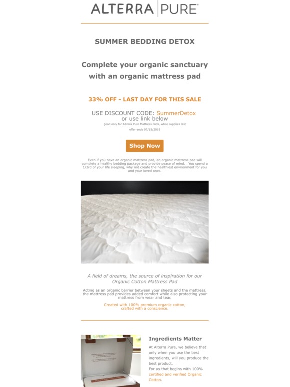 Complete your Bedroom Detox with an Organic Mattress Pad  🛏️
