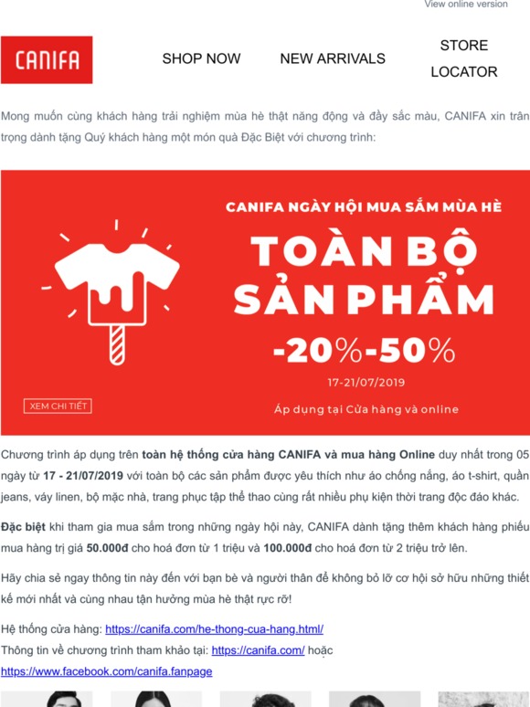 Ngày hội mua sắm CANIFA - Ưu đãi 20-50% toàn bộ sản phẩm