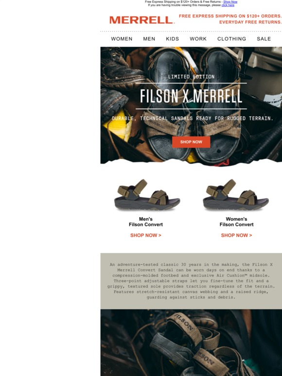 filson x merrell convert sandals