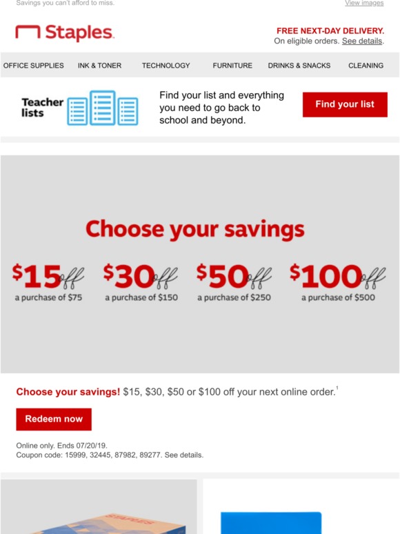 Staples Choose your savings — up to 100 off! Milled