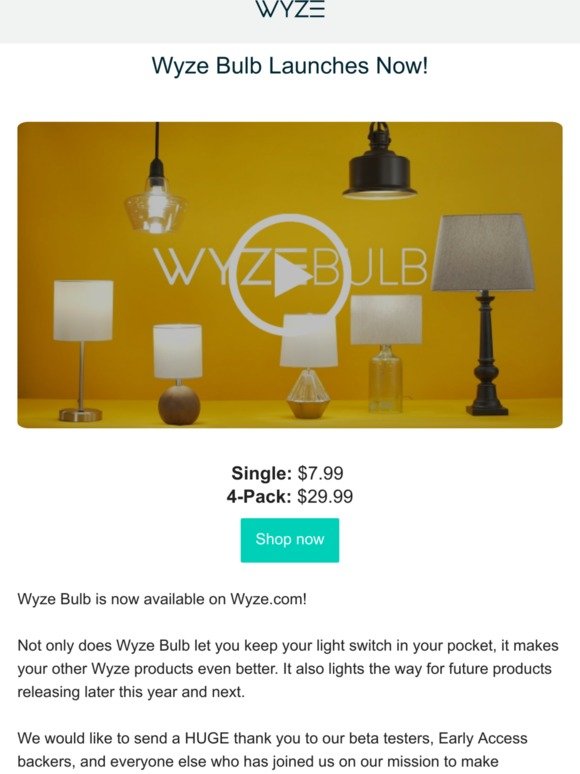 Now Available: Wyze Bulb