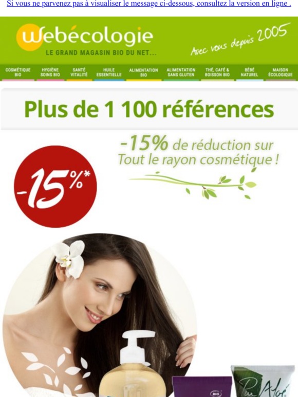 -15% de remise immédiate sur tout notre rayon cosmétique