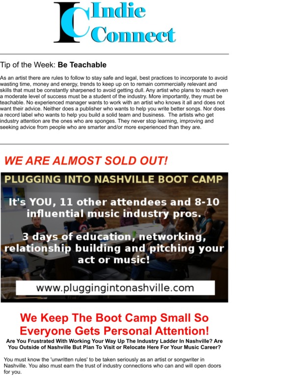 'Plugging Into Nashville' Boot Camp is Almost Sold Out!