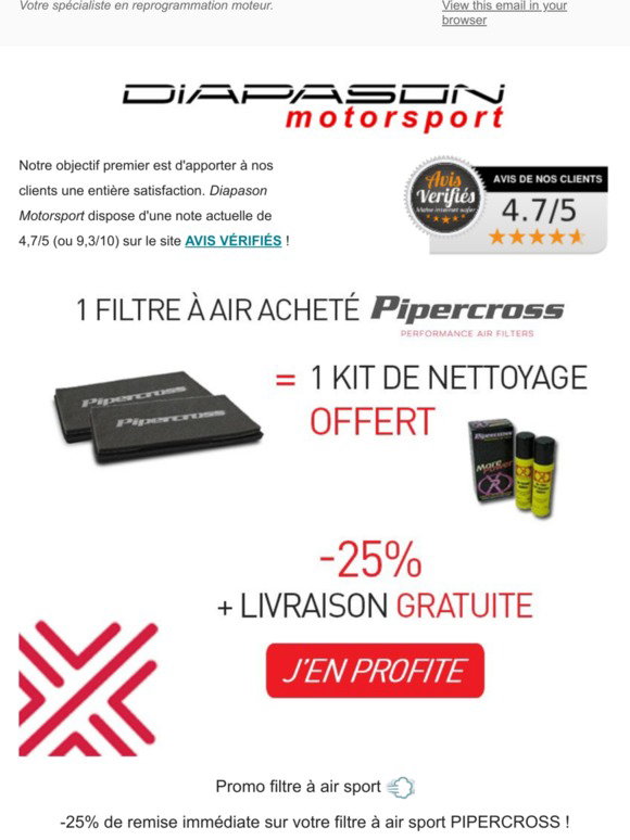 Filtre à air sport Green performance - Diapason Motorsport