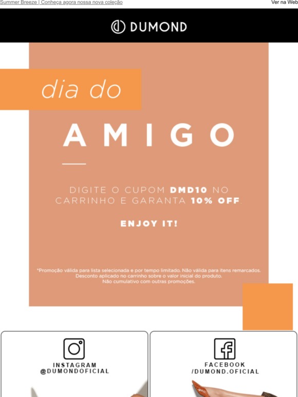 Dumond: Cupom de 10% OFF no Dia do Amigo | Enjoy it! | Milled
