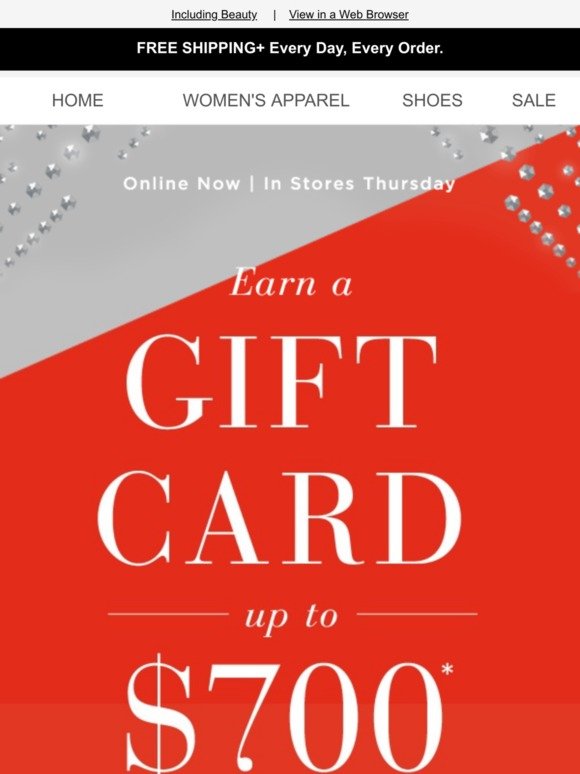 Saks Fifth Avenue Earn a gift card up to 700 (including