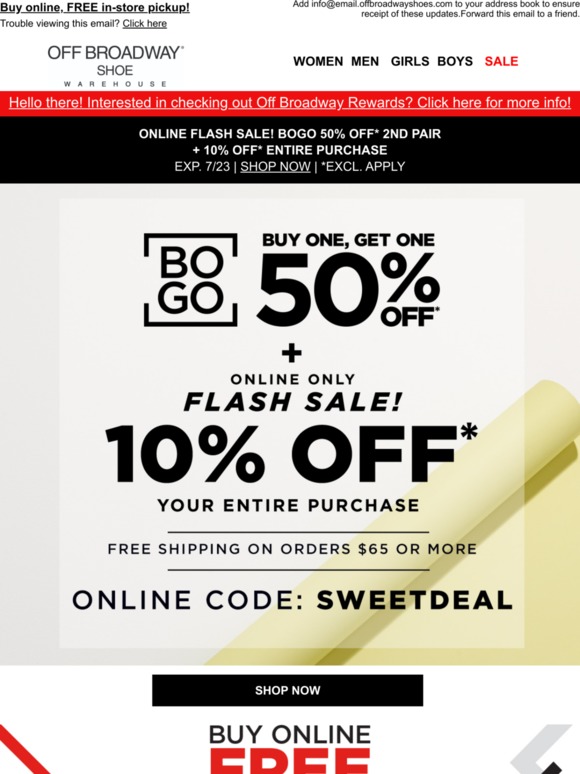 Off broadway sale shoes coupon