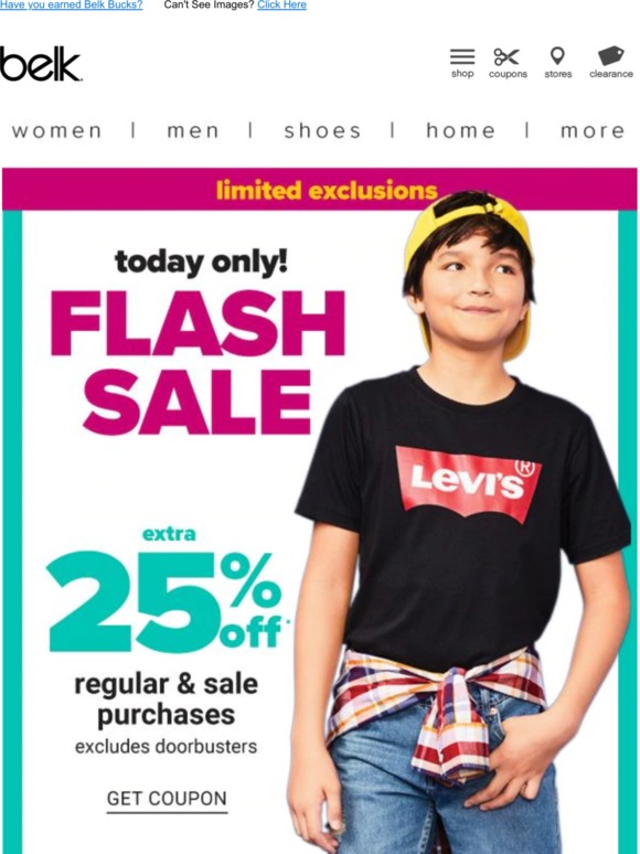Belk Flash Sale today only extra 25 off Milled