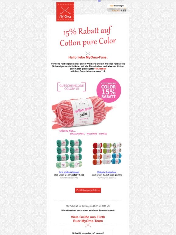 15% Rabatt auf Cotton pure Color