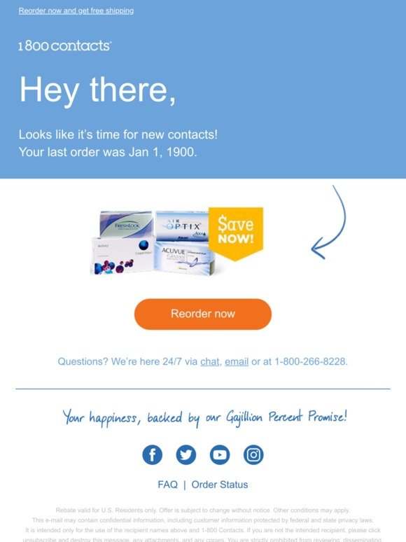 1 800 Contacts It S Time To Reorder Your Contact Lenses Milled