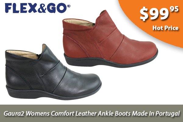 NEW FLEX & GO GAURA2 WOMENS COMFORT LEATHER ANKLE BOOTS MADE IN PORTUGAL