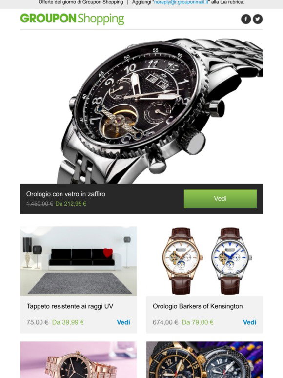 Groupon IT: Orologio con vetro in zaffiro, Tappeto resistente ai raggi UV,  Orologio Barkers of Kensington, Orologi Timothy Stone e altro ancora |  Milled