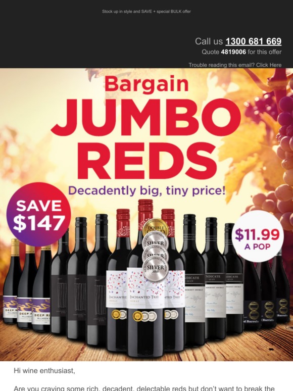 Virgin Wines JUMBO 15bottle reds JUST 11.99 a pop SAVE 147 Milled