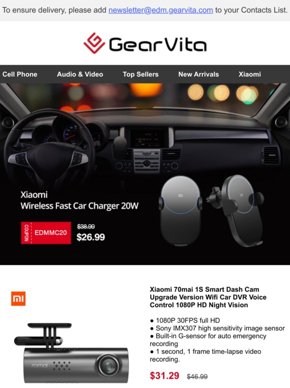 🚀[July Deals] Xiaomi Wireless Fast Car Charger Enjoy 26.99 Only 20PCS Xiaomi 70mai 1S Dash Cam 31.29