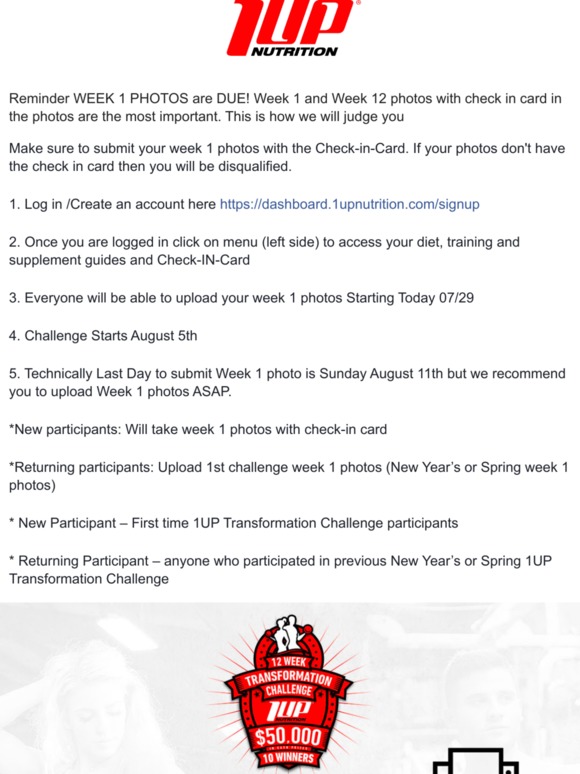 1 Up Nutrition Week 1 Photos Are Due Milled