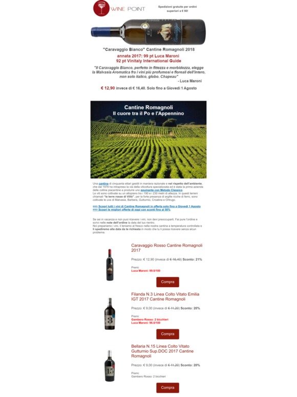 WinePoint: Offerta "Caravaggio Bianco" Romagnoli - 99 Luca Maroni. Prosecco: Risparmi € 66 | Milled