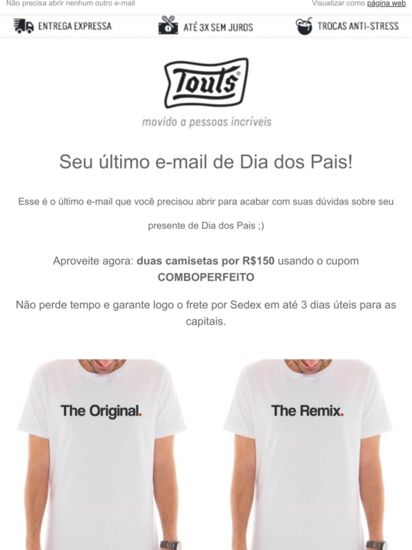 2 Camisetas por R$150! É o presente perfeito 🎁