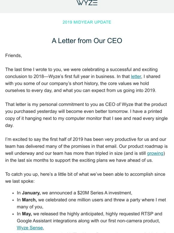 Midyear update from our CEO