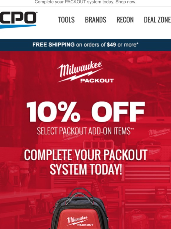 CPO Outlets 10 Off Milwaukee PACKOUT AddOn Items for 4 Days Only